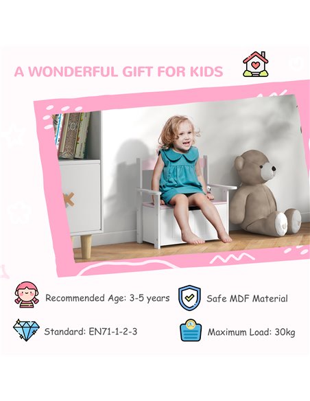 AIYAPLAY 2-in-1 Toy Box for Kids with Lid for Bedroom, Nursery, Playroom, Pink 312-117V80PK - pic 106395 | FastDaddyshop