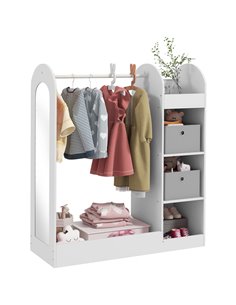 AIYAPLAY Kids Clothes Rail with Storage Shelf, Boxes, Mirror for Bedroom, Nursery, White 316-016V80WT
