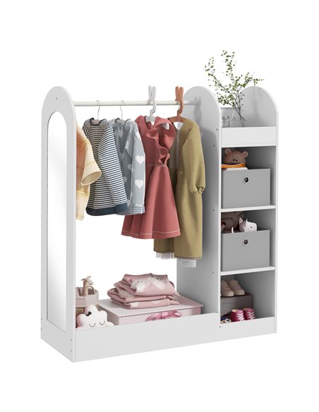 AIYAPLAY Kids Clothes Rail with Storage Shelf, Boxes, Mirror for Bedroom, Nursery, White 316-016V80WT - pic 106397 | FastDaddyshop