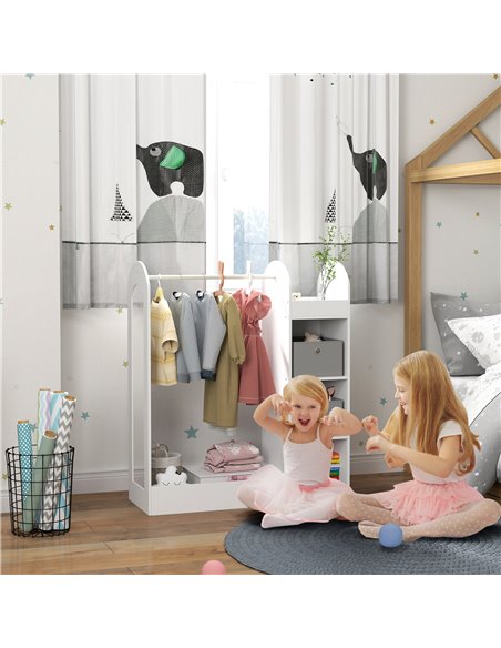 AIYAPLAY Kids Clothes Rail with Storage Shelf, Boxes, Mirror for Bedroom, Nursery, White 316-016V80WT - pic 106398 | FastDaddyshop