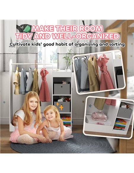 AIYAPLAY Kids Clothes Rail with Storage Shelf, Boxes, Mirror for Bedroom, Nursery, White 316-016V80WT - pic 106401 | FastDaddyshop