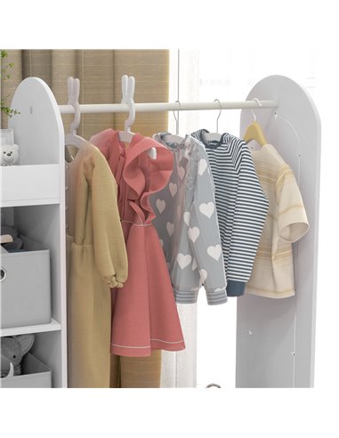 AIYAPLAY Kids Clothes Rail with Storage Shelf, Boxes, Mirror for Bedroom, Nursery, White 316-016V80WT
