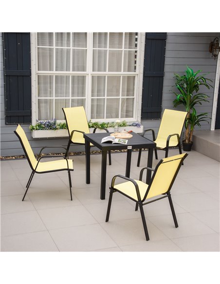 Outsunny Set of 4 Garden Dining Chair Set Stackable Outdoor Patio Furniture Set with High Back and Armrest, Beige - pic 10641 | FastDaddyshop