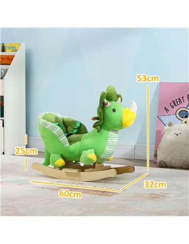 AIYAPLAY Baby Rocking Dinosaur with Animal Sounds, Safety Belt, Wooden Base, for Toddlers 18-36 Months, Green 330-180V00GN