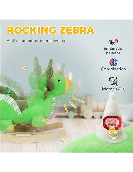 AIYAPLAY Baby Rocking Dinosaur with Animal Sounds, Safety Belt, Wooden Base, for Toddlers 18-36 Months, Green 330-180V00GN - pic 106418 | FastDaddyshop