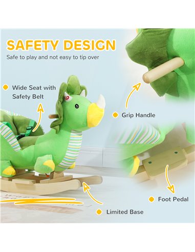AIYAPLAY Baby Rocking Dinosaur with Animal Sounds, Safety Belt, Wooden Base, for Toddlers 18-36 Months, Green 330-180V00GN