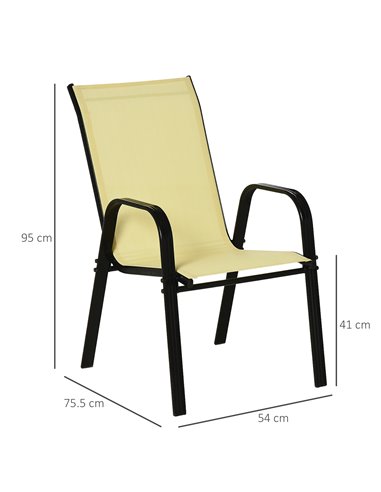 Outsunny Set of 4 Garden Dining Chair Set Stackable Outdoor Patio Furniture Set with High Back and Armrest, Beige