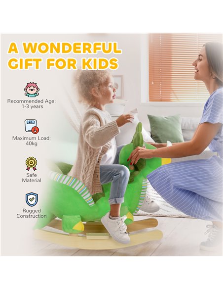 AIYAPLAY Baby Rocking Dinosaur with Animal Sounds, Safety Belt, Wooden Base, for Toddlers 18-36 Months, Green 330-180V00GN - pic 106422 | FastDaddyshop