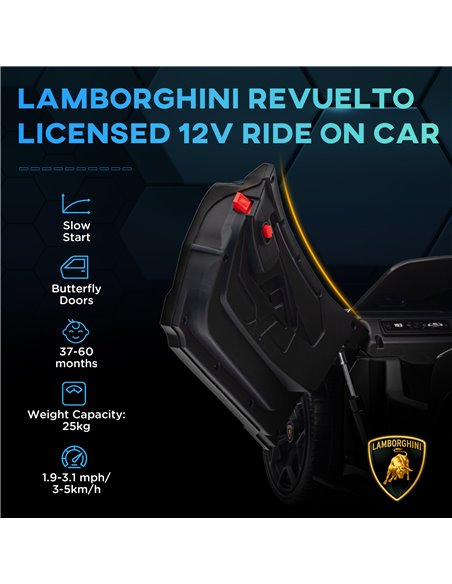 AIYAPLAY Lamborghini Revuelto Licensed 12V Ride on Car w/ Butterfly Doors, Transport Wheels, Suspension, Remote Control, Black 3 - pic 106427 | FastDaddyshop