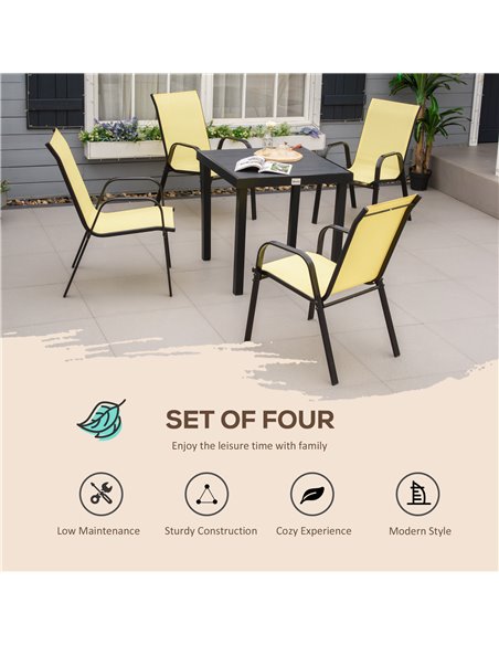 Outsunny Set of 4 Garden Dining Chair Set Stackable Outdoor Patio Furniture Set with High Back and Armrest, Beige - pic 10643 | FastDaddyshop