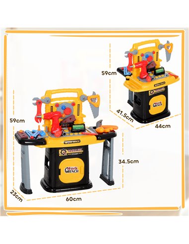 AIYAPLAY 102-Piece Kids Tool Bench with Electric Drill, Storage for Ages 3-6 Years, Yellow 350-163V00YL