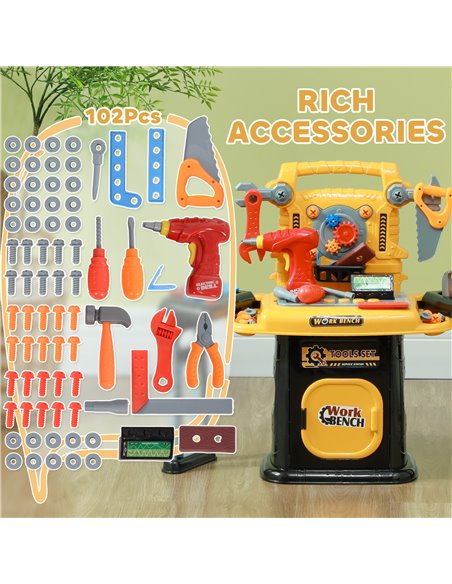 AIYAPLAY 102-Piece Kids Tool Bench with Electric Drill, Storage for Ages 3-6 Years, Yellow 350-163V00YL - pic 106436 | FastDaddyshop