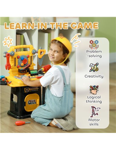 AIYAPLAY 102-Piece Kids Tool Bench with Electric Drill, Storage for Ages 3-6 Years, Yellow 350-163V00YL