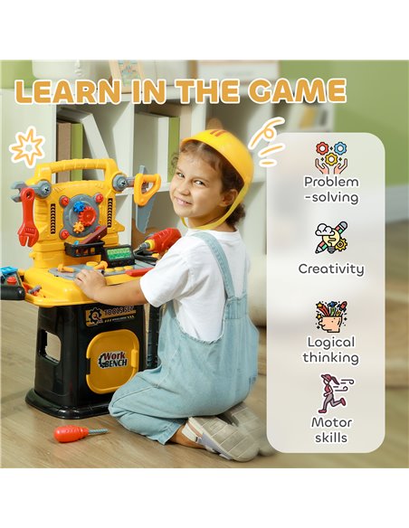 AIYAPLAY 102-Piece Kids Tool Bench with Electric Drill, Storage for Ages 3-6 Years, Yellow 350-163V00YL - pic 106437 | FastDaddyshop