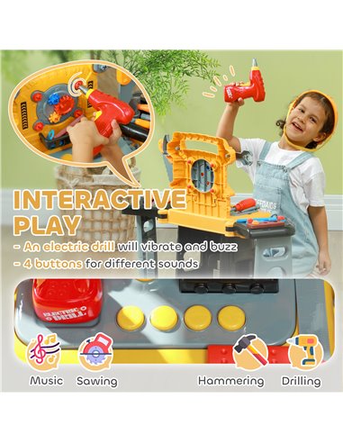 AIYAPLAY 102-Piece Kids Tool Bench with Electric Drill, Storage for Ages 3-6 Years, Yellow 350-163V00YL