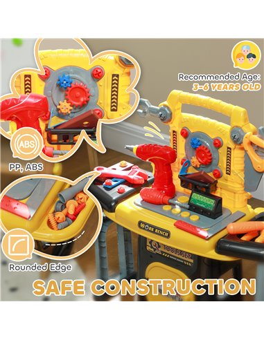 AIYAPLAY 102-Piece Kids Tool Bench with Electric Drill, Storage for Ages 3-6 Years, Yellow 350-163V00YL
