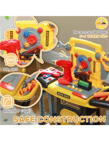 AIYAPLAY 102-Piece Kids Tool Bench with Electric Drill, Storage for Ages 3-6 Years, Yellow 350-163V00YL - pic 106439 | FastDaddyshop