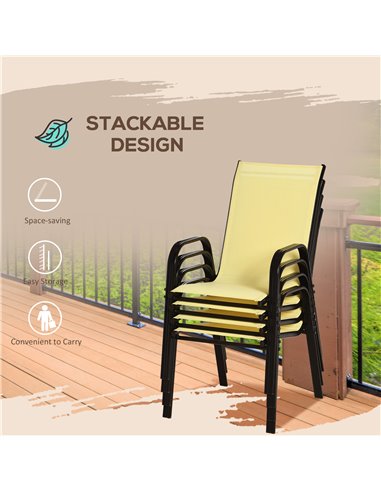 Outsunny Set of 4 Garden Dining Chair Set Stackable Outdoor Patio Furniture Set with High Back and Armrest, Beige