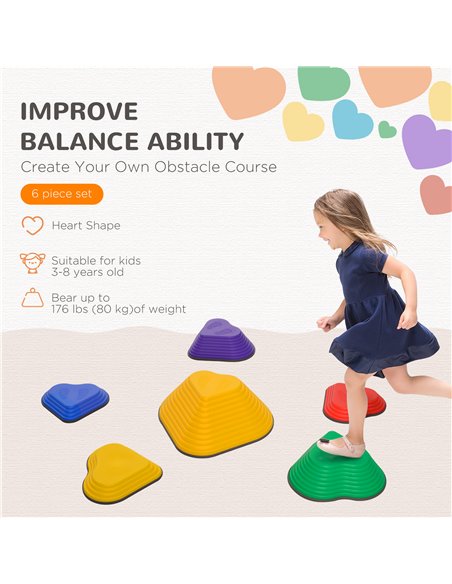 AIYAPLAY 6-Piece Heart-Shaped Kids Balance Stepping Stones and Motor Skills, Multicoloured 347-023V00MX - pic 106454 | FastDaddyshop
