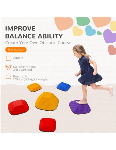 AIYAPLAY Balance Stepping Stones for Kids, 6PCs Non-Slip Stackable River Stones, Obstacle Courses for Balance & Motor Skills 347