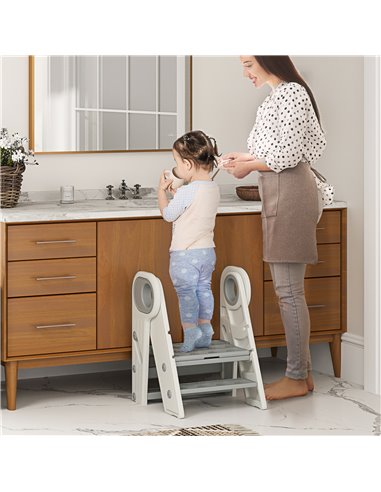 AIYAPLAY Foldable & Adjustable Toddler Tower with Handle, Non-Slip, Grey 315-006V00GY