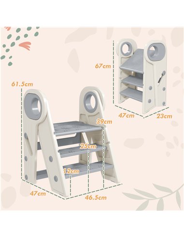 AIYAPLAY Foldable & Adjustable Toddler Tower with Handle, Non-Slip, Grey 315-006V00GY