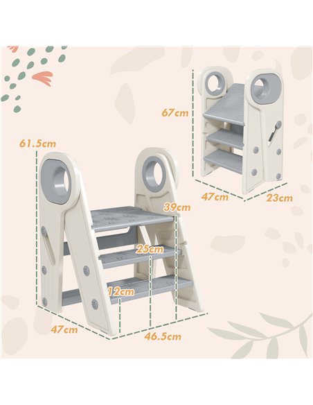 AIYAPLAY Foldable & Adjustable Toddler Tower with Handle, Non-Slip, Grey 315-006V00GY - pic 106471 | FastDaddyshop