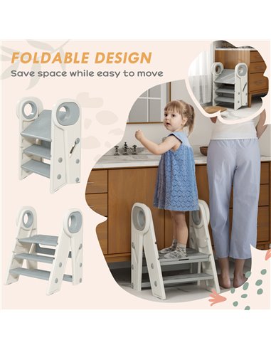 AIYAPLAY Foldable & Adjustable Toddler Tower with Handle, Non-Slip, Grey 315-006V00GY