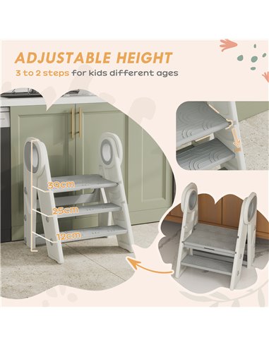 AIYAPLAY Foldable & Adjustable Toddler Tower with Handle, Non-Slip, Grey 315-006V00GY