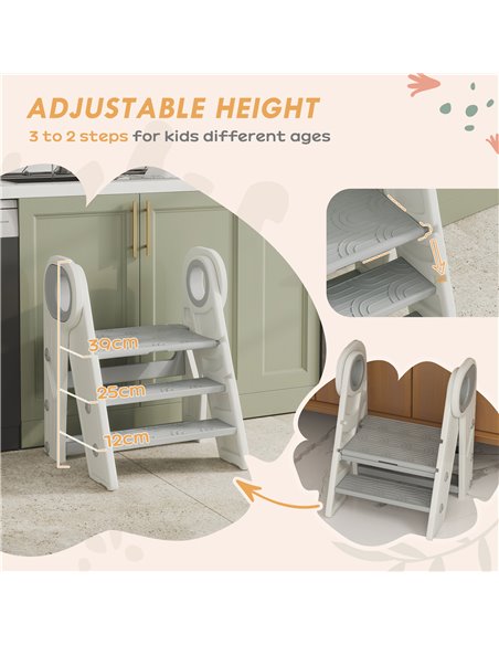 AIYAPLAY Foldable & Adjustable Toddler Tower with Handle, Non-Slip, Grey 315-006V00GY - pic 106473 | FastDaddyshop