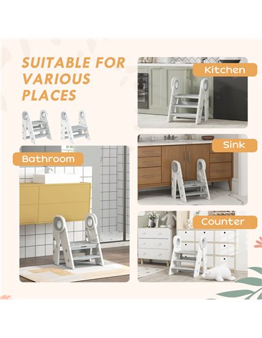 AIYAPLAY Foldable & Adjustable Toddler Tower with Handle, Non-Slip, Grey 315-006V00GY