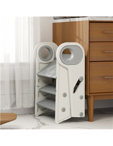 AIYAPLAY Foldable & Adjustable Toddler Tower with Handle, Non-Slip, Grey 315-006V00GY