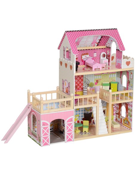 AIYAPLAY 3 Storey Dolls House Play Set with 13 Pieces Wooden Furniture and Accessories for 3-6 Years 350-176V80PK - pic 106478 | FastDaddyshop