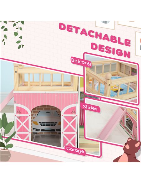 AIYAPLAY 3 Storey Dolls House Play Set with 13 Pieces Wooden Furniture and Accessories for 3-6 Years 350-176V80PK - pic 106481 | FastDaddyshop