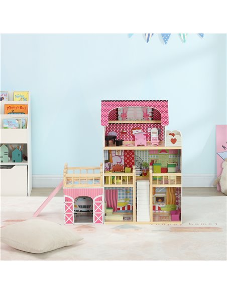 AIYAPLAY 3 Storey Dolls House Play Set with 13 Pieces Wooden Furniture and Accessories for 3-6 Years 350-176V80PK - pic 106486 | FastDaddyshop