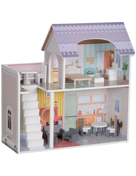 AIYAPLAY 2 Storey Dolls House with 13 Pieces Furniture, Play Set with Balcony, Gift for 3-6 Years Old 350-175V00MX - pic 106487 | FastDaddyshop