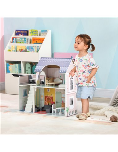 AIYAPLAY 2 Storey Dolls House with 13 Pieces Furniture, Play Set with Balcony, Gift for 3-6 Years Old 350-175V00MX