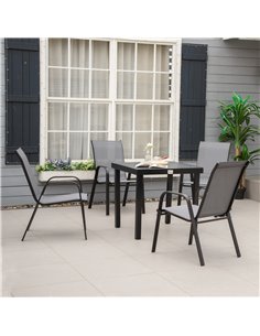 Outsunny Set of 4 Stackable Garden Dining Chair Set with High Back and Armrest, Dark Grey 2