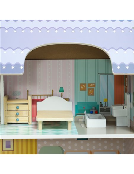 AIYAPLAY 2 Storey Dolls House with 13 Pieces Furniture, Play Set with Balcony, Gift for 3-6 Years Old 350-175V00MX - pic 106494 | FastDaddyshop