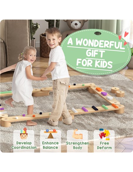 AIYAPLAY Wooden Balance Beam for Kids Build Coordination Agility and Strength 347-021V00MX - pic 106499 | FastDaddyshop