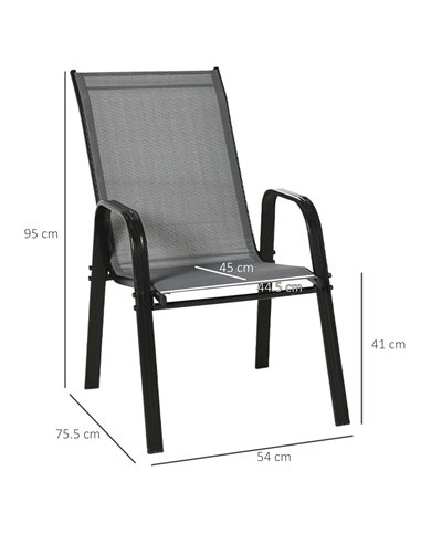 Outsunny Set of 4 Garden Dining Chair Set Stackable Outdoor Patio Furniture Set with Backrest and Armrest, Dark Grey