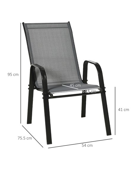 Outsunny Set of 4 Garden Dining Chair Set Stackable Outdoor Patio Furniture Set with Backrest and Armrest, Dark Grey - pic 10650 | FastDaddyshop
