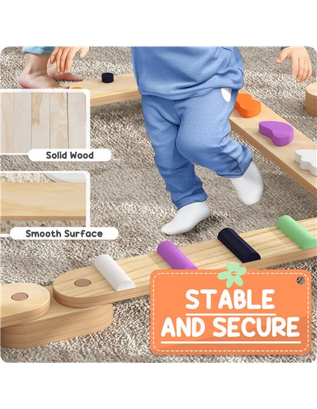 AIYAPLAY Wooden Balance Beam for Kids Build Coordination Agility and Strength 347-021V00MX - pic 106501 | FastDaddyshop
