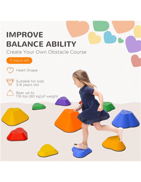 AIYAPLAY 11-Piece Heart-Shaped Kids Balance Stepping Stones and Motor Skills, Multicoloured 347-023V02MX - pic 106508 | FastDaddyshop