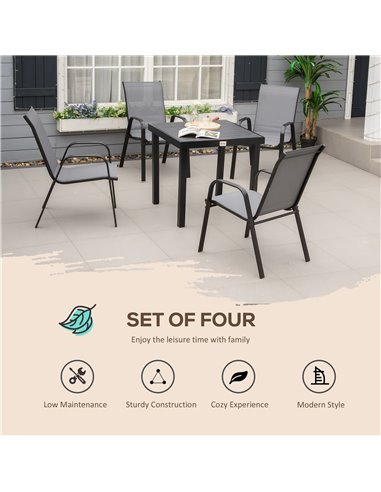Outsunny Set of 4 Garden Dining Chair Set Stackable Outdoor Patio Furniture Set with Backrest and Armrest, Dark Grey