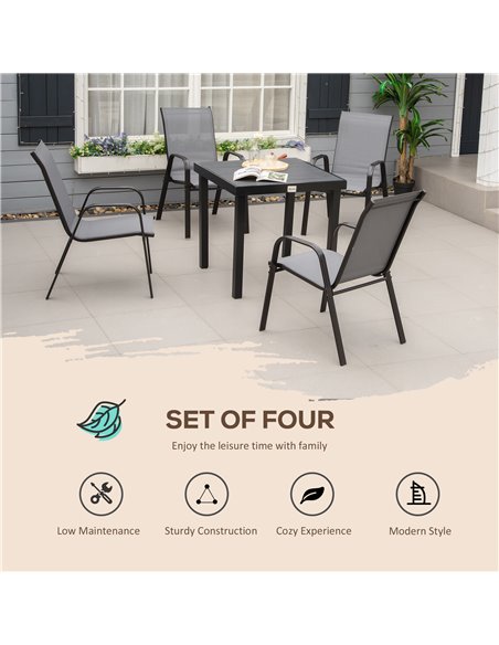Outsunny Set of 4 Garden Dining Chair Set Stackable Outdoor Patio Furniture Set with Backrest and Armrest, Dark Grey - pic 10651 | FastDaddyshop