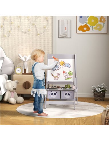AIYAPLAY 3-In-1 Kids Easel with Paper Roll, Art Easel, with Storage - Grey 3B0-011V80GY