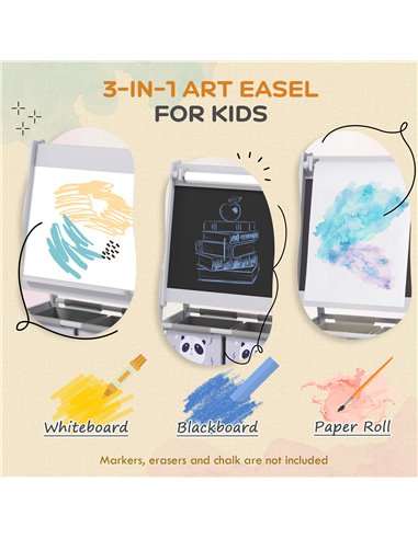 AIYAPLAY 3-In-1 Kids Easel with Paper Roll, Art Easel, with Storage - Grey 3B0-011V80GY
