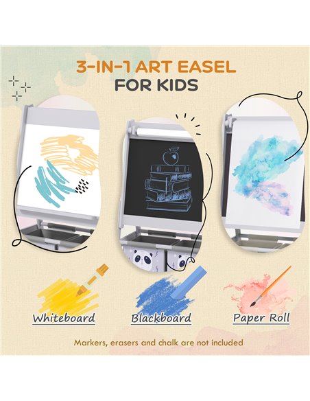 AIYAPLAY 3-In-1 Kids Easel with Paper Roll, Art Easel, with Storage - Grey 3B0-011V80GY - pic 106517 | FastDaddyshop