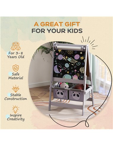 AIYAPLAY 3-In-1 Kids Easel with Paper Roll, Art Easel, with Storage - Grey 3B0-011V80GY